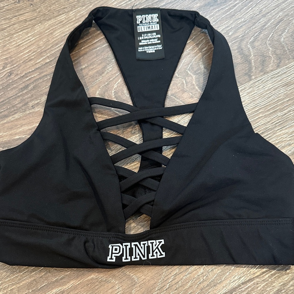 PINK Victoria's Secret Black Crisscross Sports Bra
